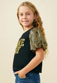 Girls Gameday Contrast Sequin Sleeve Jersey T Shirt