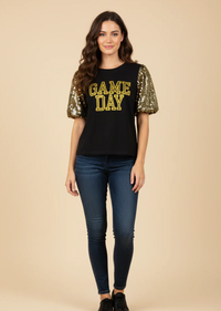 Women’s Gameday Contrast Sequin Sleeve Jersey T Shirt