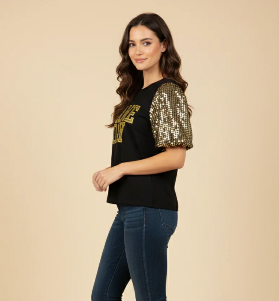 Women’s Gameday Contrast Sequin Sleeve Jersey T Shirt