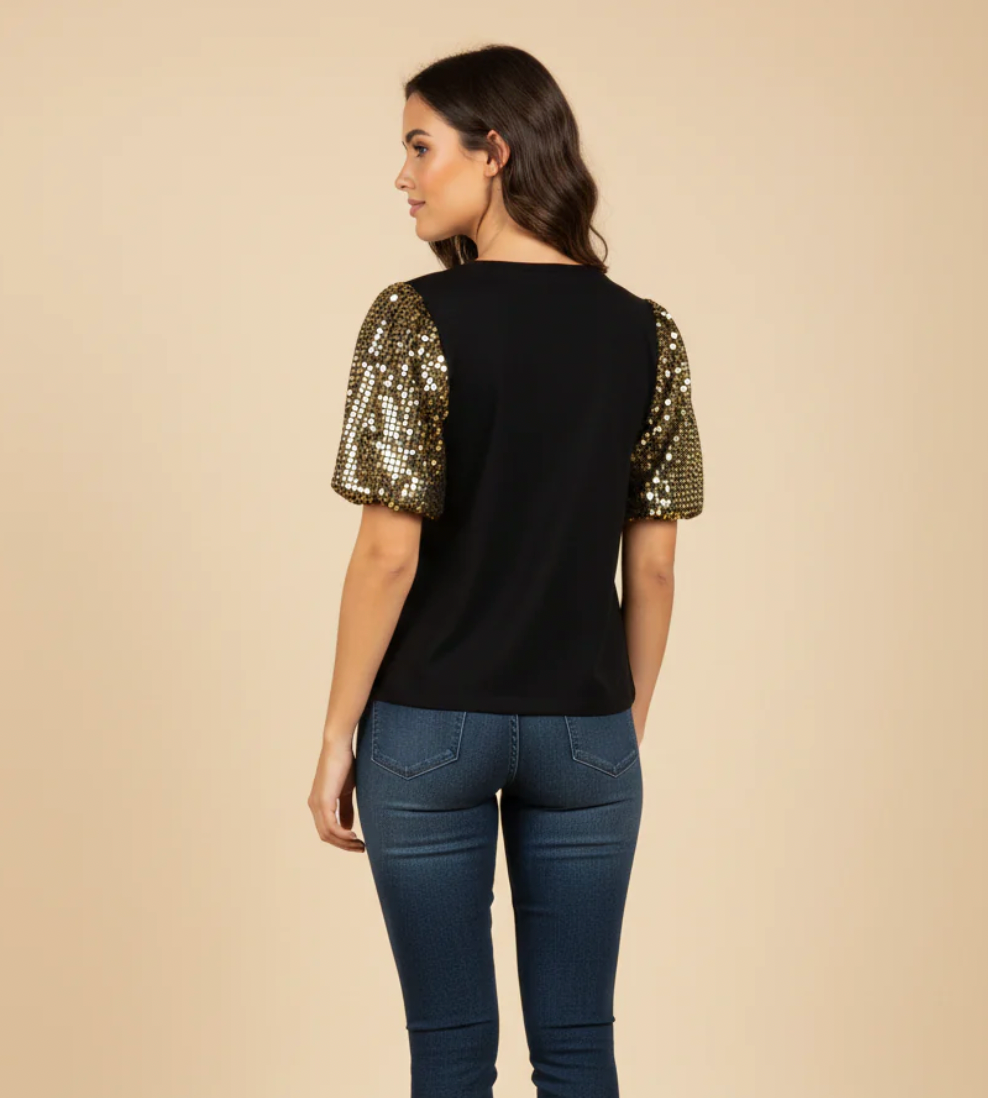 Women’s Gameday Contrast Sequin Sleeve Jersey T Shirt