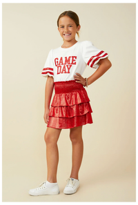 Girls Smocked Ruffle Tiered Metallic Mini Skirt