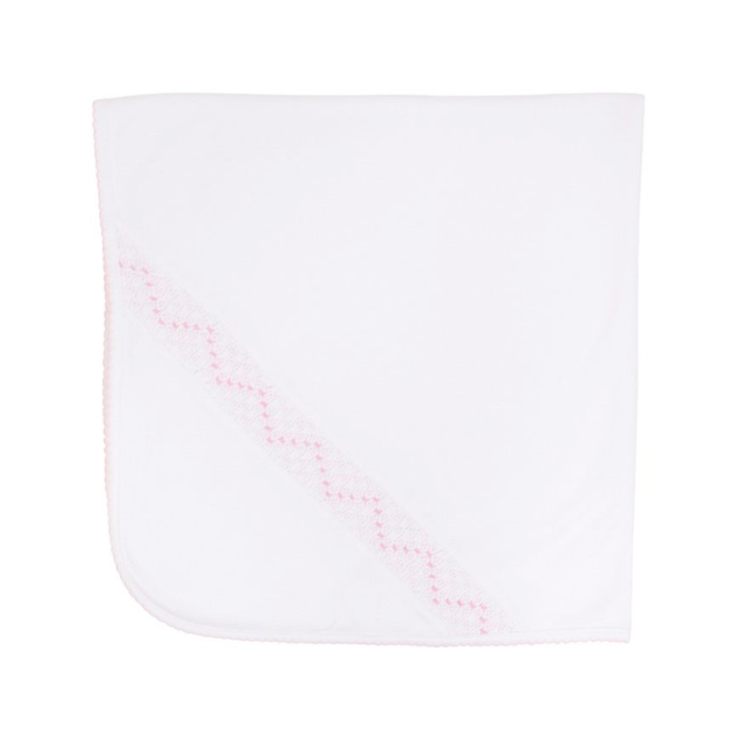 Sweetly Smocked Blessing Blanket Worth Avenue White/Palm Beach Pink