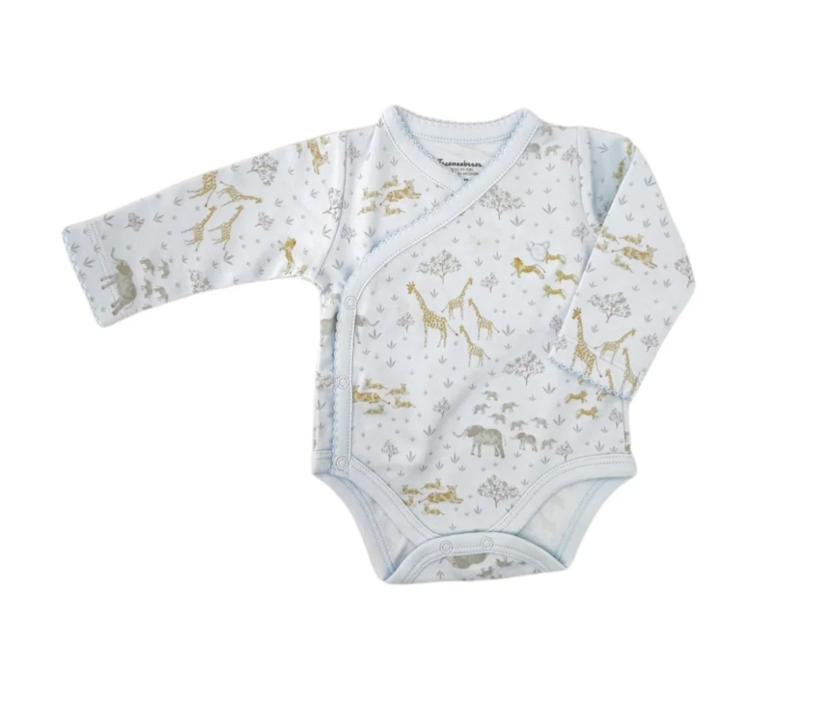 Safari Crossed Long Sleeve Bodysuit - Blue