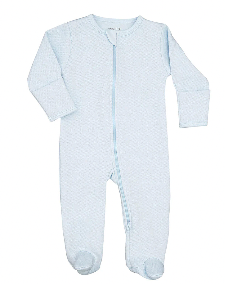 Noomie Zipper Footie - Light Blue Stars