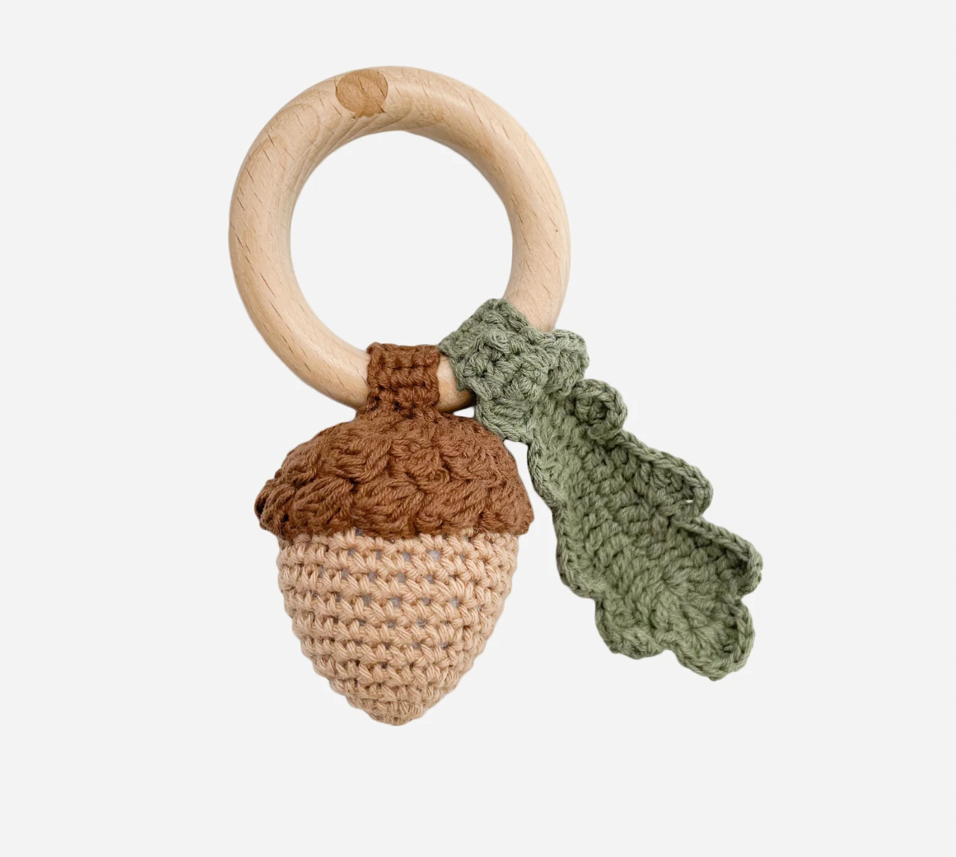 Cotton Crochet Rattle Teether - Acorn