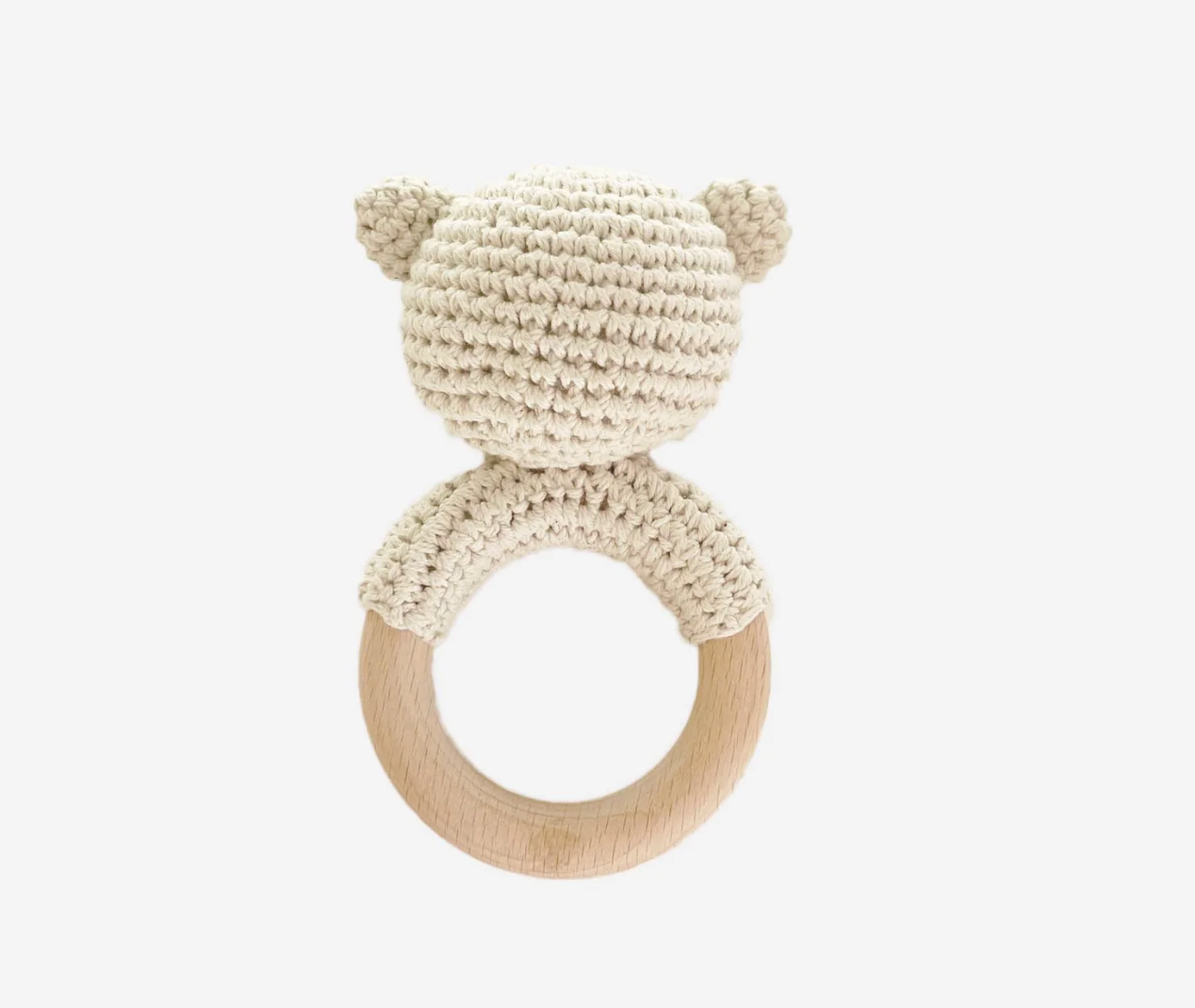 Cotton Crochet Rattle Teether Bear - Cream