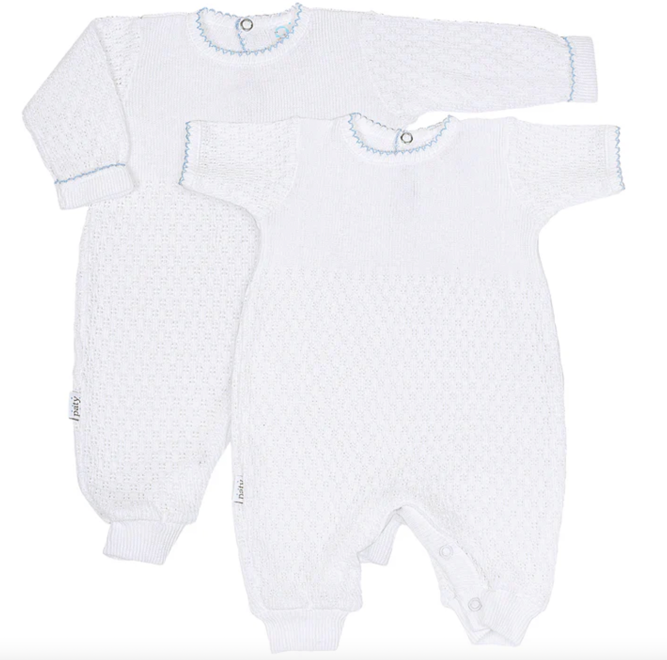 Paty Knit Long Sleeve Romper with Blue Stitching