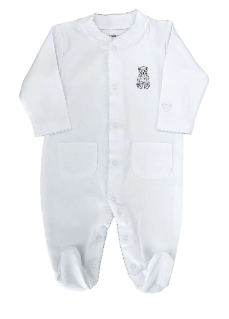 Pima Teddy Footie - White and Blue