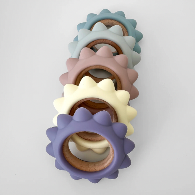 Garden Party Teether Collection - Silicone and Beechwood Sunshine