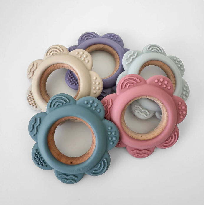 Garden Party Teether Collection - Silicone and Beechwood Flower