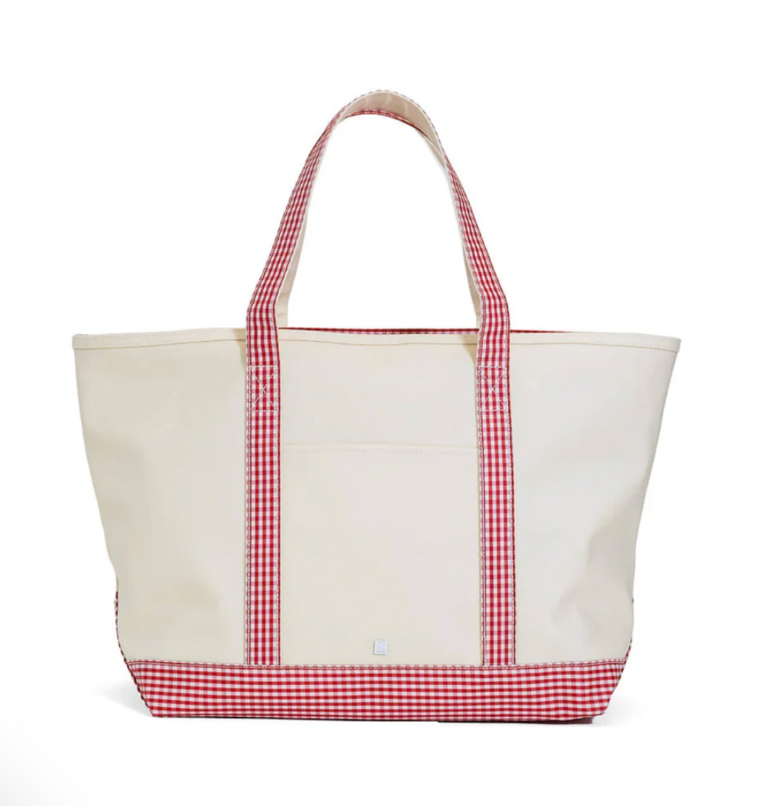 Maxi Tote - Coated Canvas Large Natural w/ Gingham Red Trim