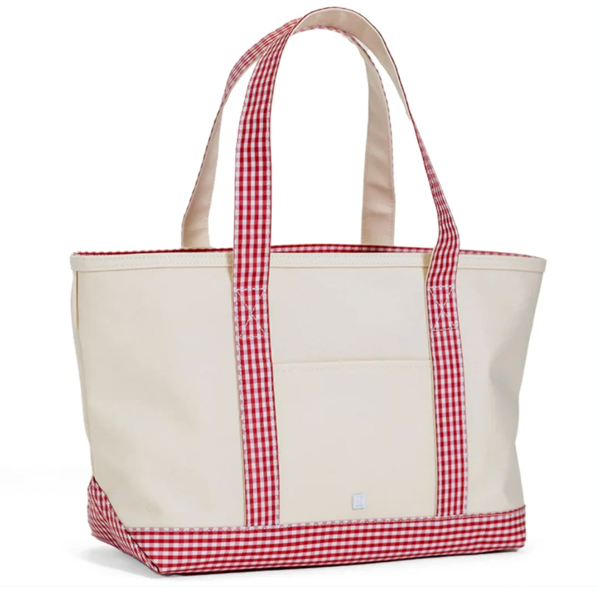 Medium Tote - Coated Canvas Natural w/ Gingham Red Trim