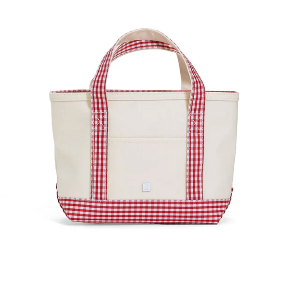 Mini Tote - Coated Canvas Natural w/ Gingham Red Trim