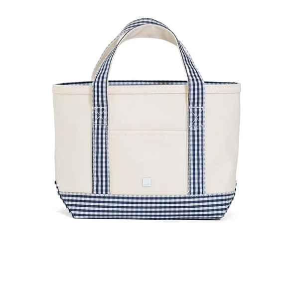 Mini Tote - Coated Canvas Natural w/ Gingham Navy Trim