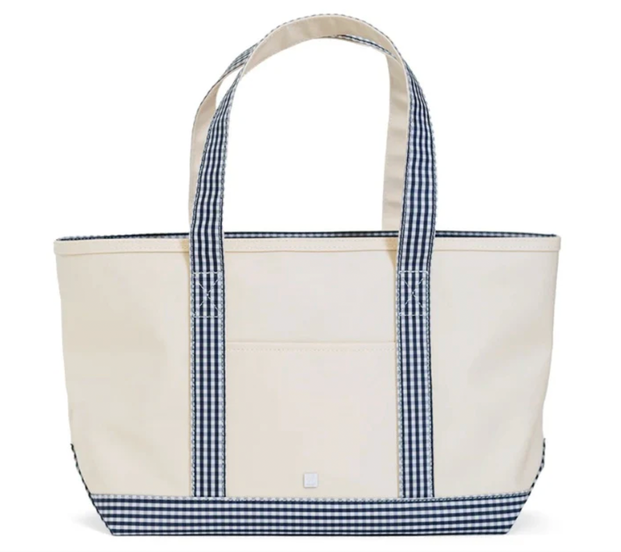 Medium Tote - Coated Canvas Natural w/ Gingham Navy Trim