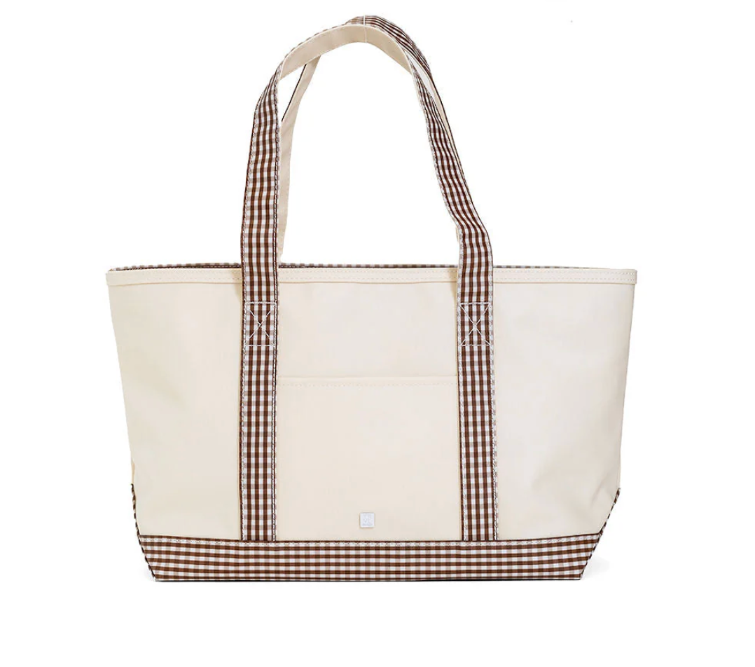Medium Tote - Coated Canvas Natural w/ Gingham Coco Trim
