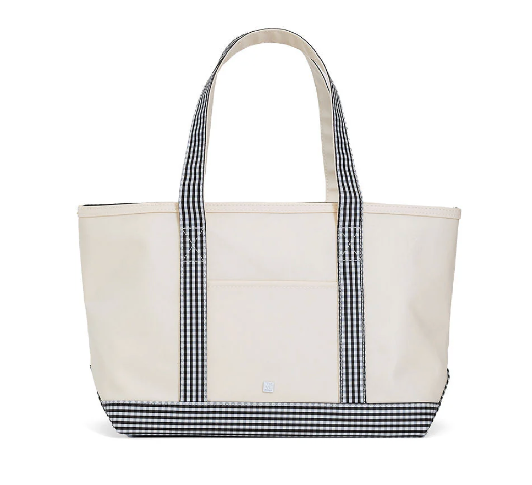 Medium Tote - Coated Canvas Natural w/ Gingham Black Trim