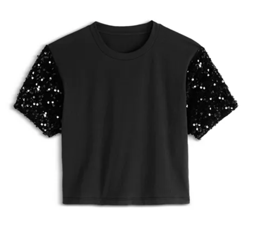 Girls Black Shirt with Sequin Sleeves