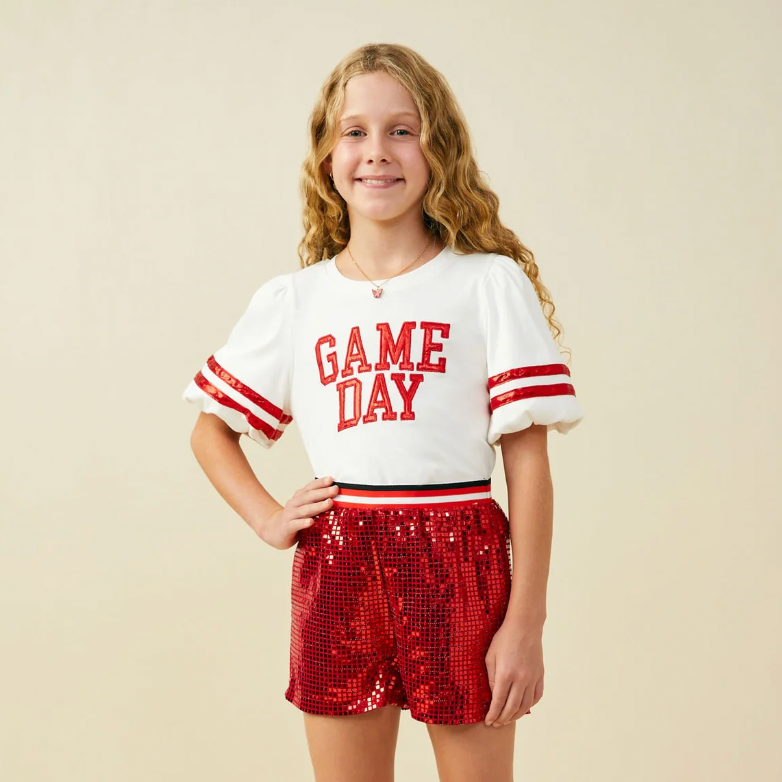 Girls Red and Off White Gameday Varsity Stripe T Shirt