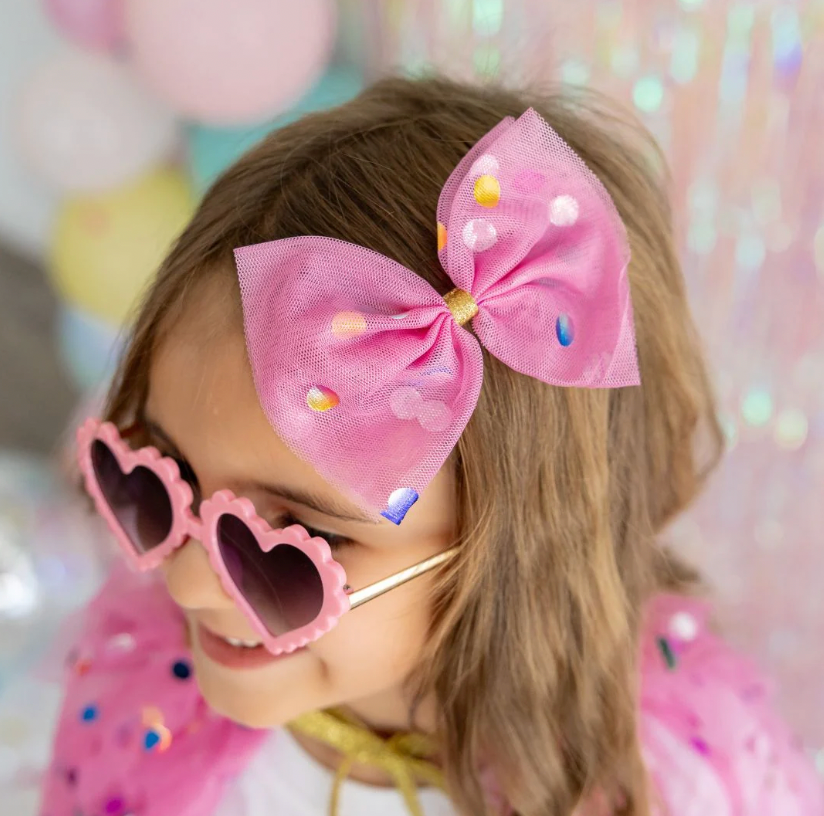 Raspberry Confetti Tulle Bow Clip
