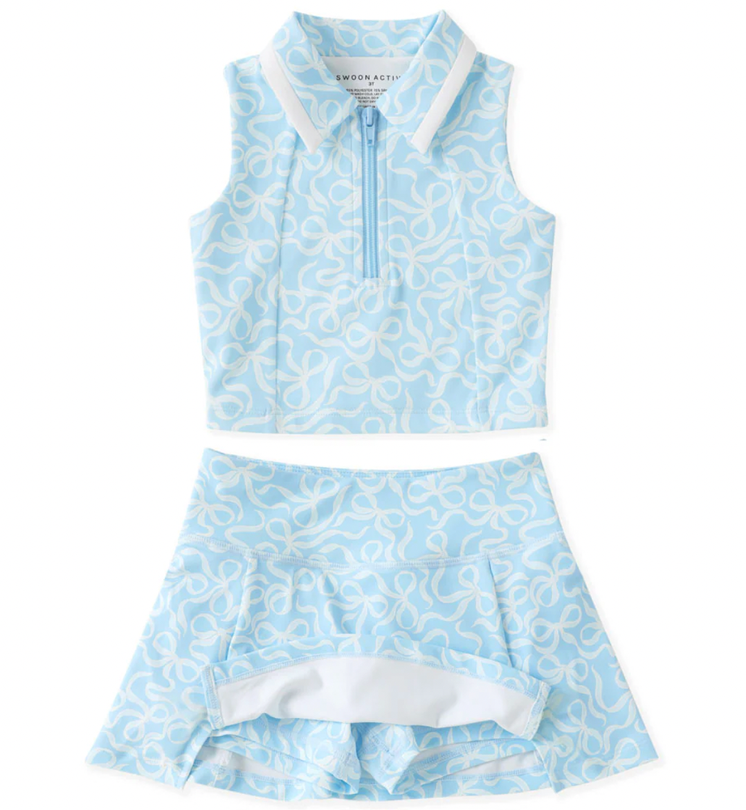 Swoon Active Sky Blue Bow Cropped Golf Set
