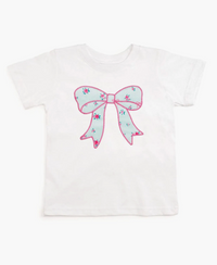 Sky Blue Floral Bow Patch Short Sleeve T-Shirt