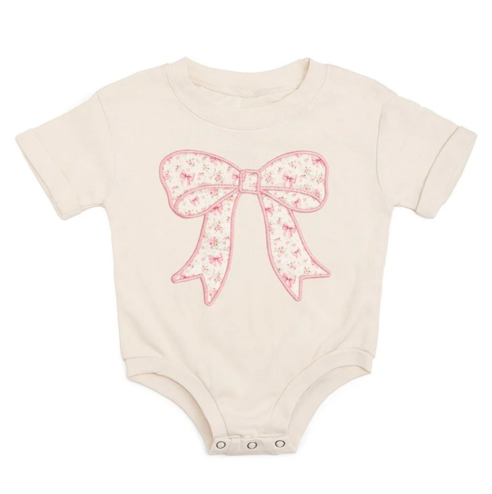 Ditsy Floral Bow Patch Short Sleeve Romper