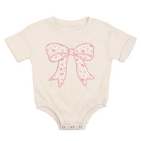 Ditsy Floral Bow Patch Short Sleeve Romper