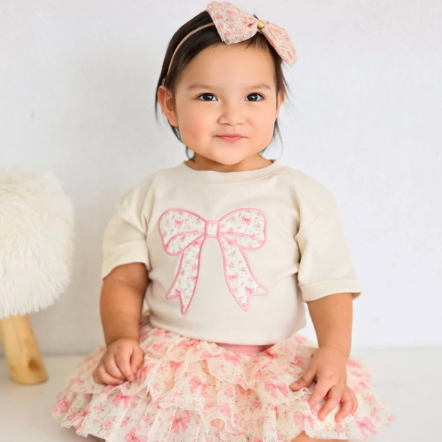 Ditsy Floral Bow Patch Short Sleeve Romper