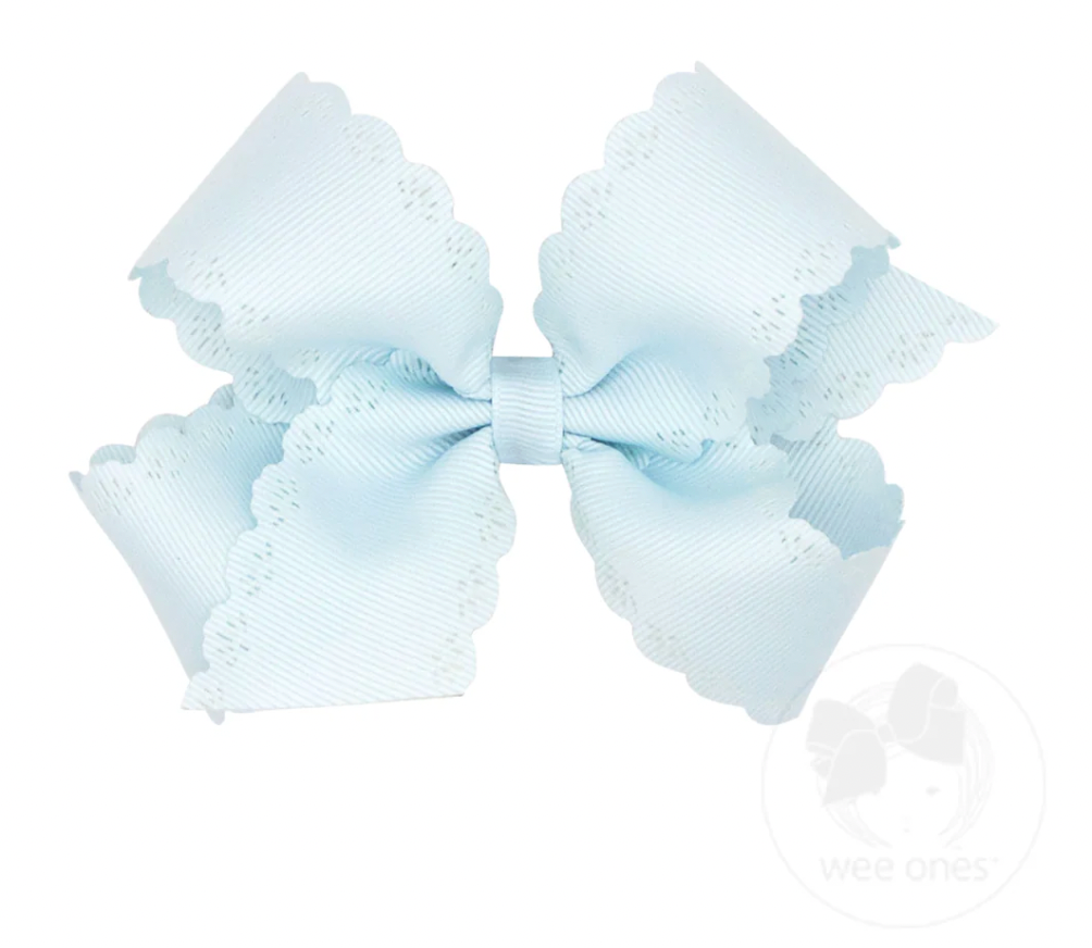 Medium Grosgrain Bow with Eyelet Flower-Embossed Edges, Blue Vapor