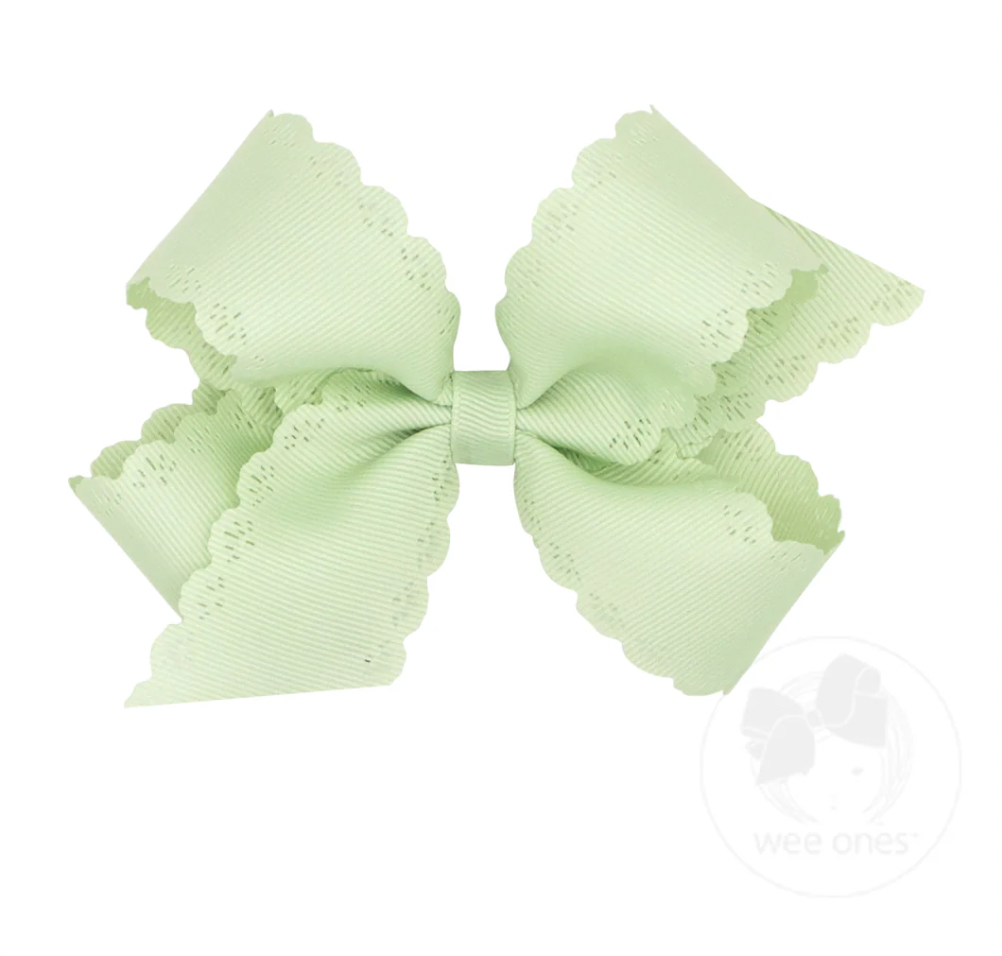 Medium Grosgrain Bow with Eyelet Flower-Embossed Edges, Seafoam