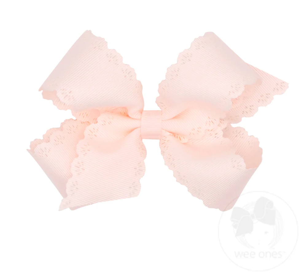 Medium Grosgrain Bow with Eyelet Flower-Embossed Edges, Sideshow Rose