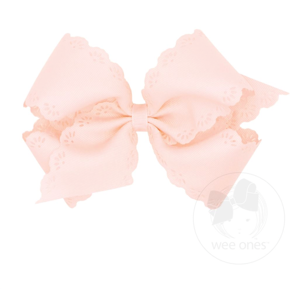Small King Grosgrain Bow with Eyelet Flower Embossed Edges, Sideshow Rose