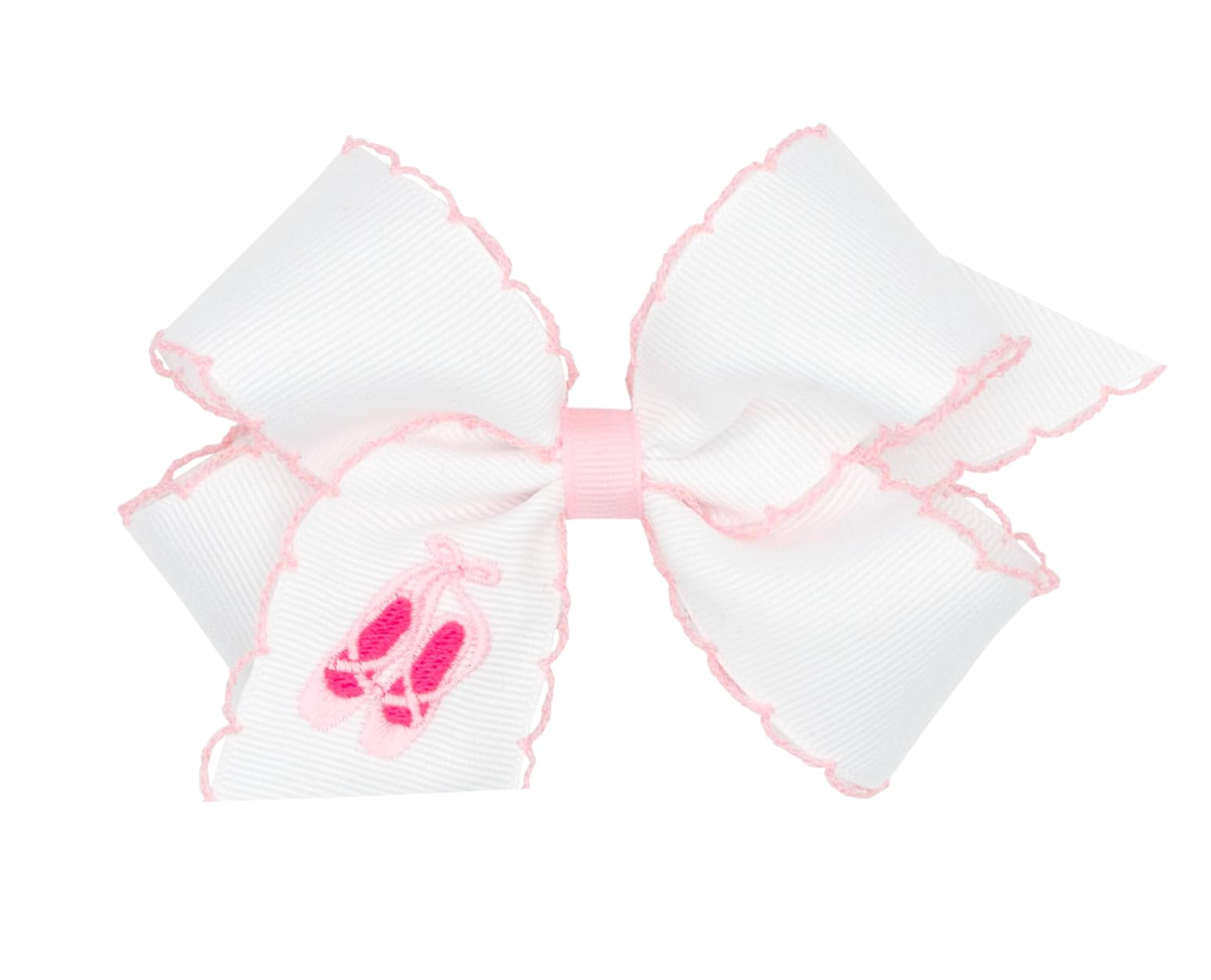Medium Ballet Slippers Embroidered Grosgrain Hair Bow with Moonstitch Edge