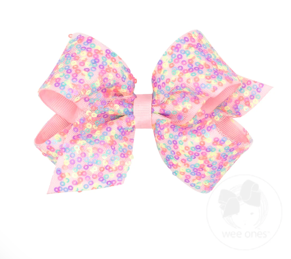 Medium Confetti Sequin with Grosgrain Underlay Hair Bow
