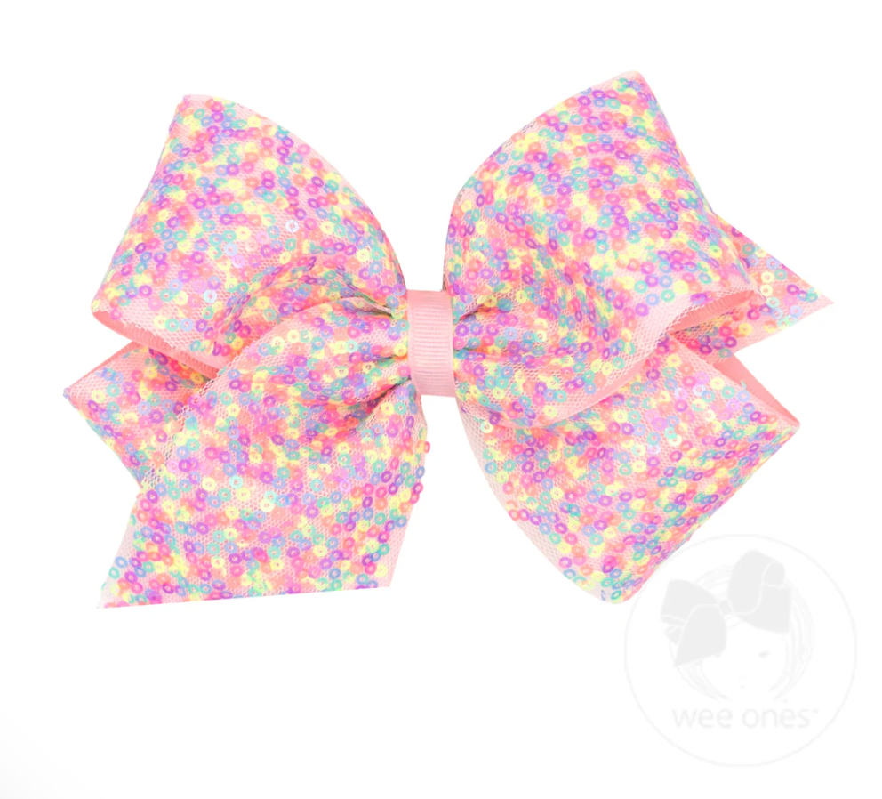 King Confetti Sequin with Grosgrain Underlay Hair Bow