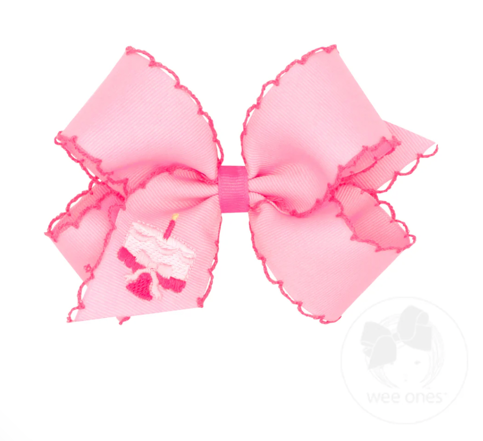 Medium Birthday Cake Embroidered Moonstitch Edge Hair Bow