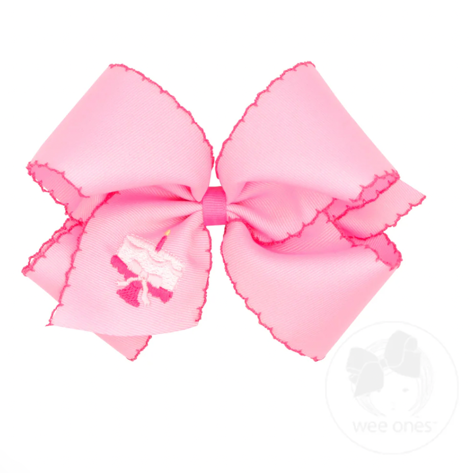 King Birthday Cake Embroidered Moonstitch Edge Hair Bow