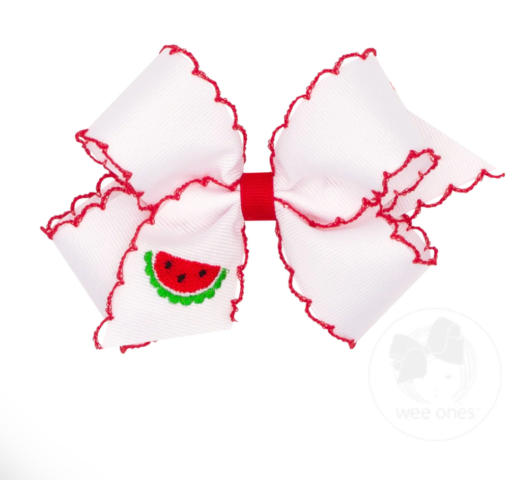 Medium Watermelon Embroidered Moonstitch Edge Hair Bow