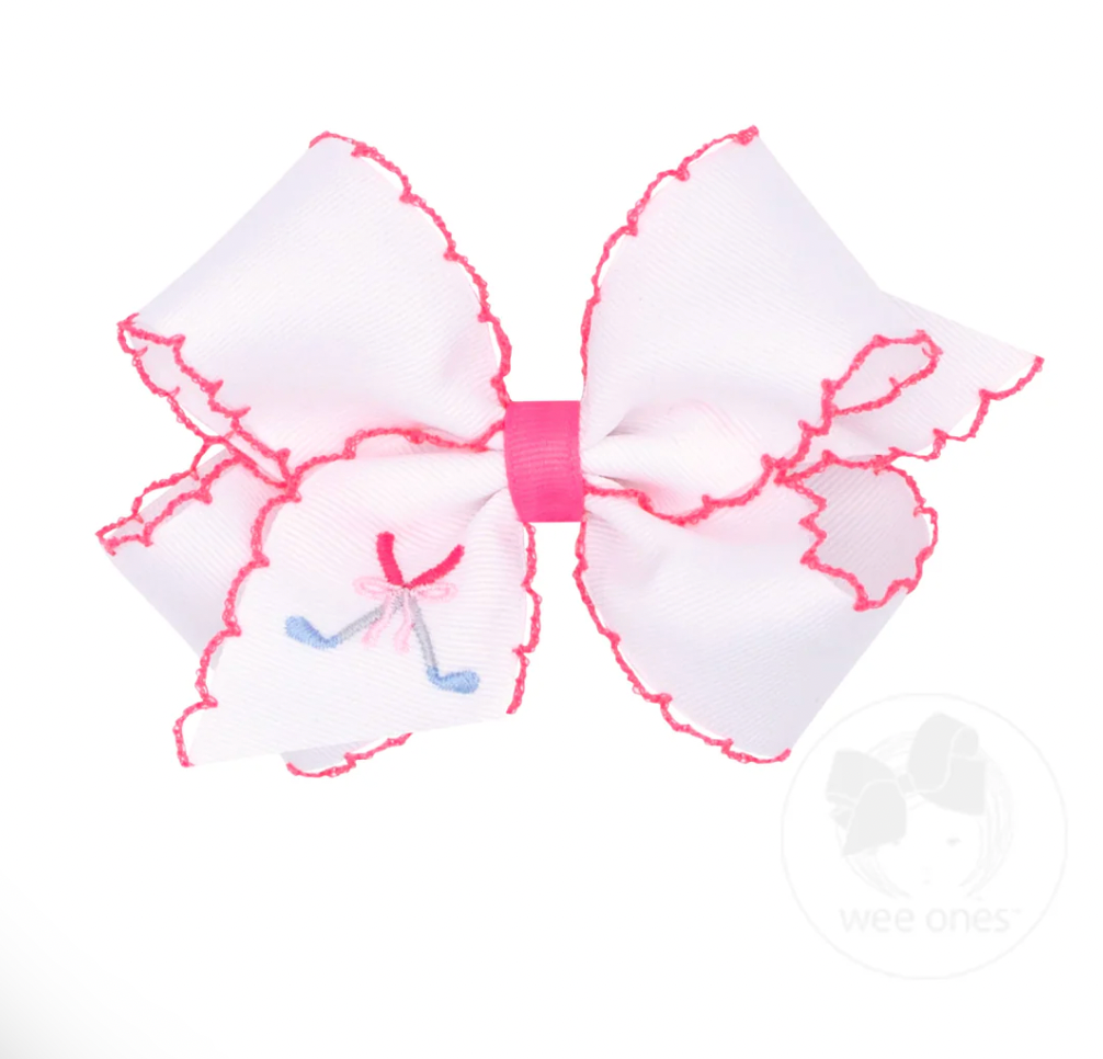 Medium Golf Clubs Embroidered Moonstitch Edge Hair Bow