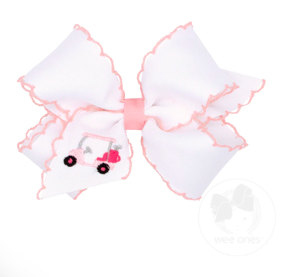 Medium Golf Cart Embroidered Moonstitch Edge Hair Bow