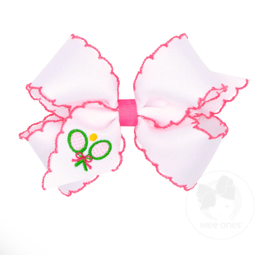 Medium Tennis Rackets Embroidered Moonstitch Edge Hair Bow