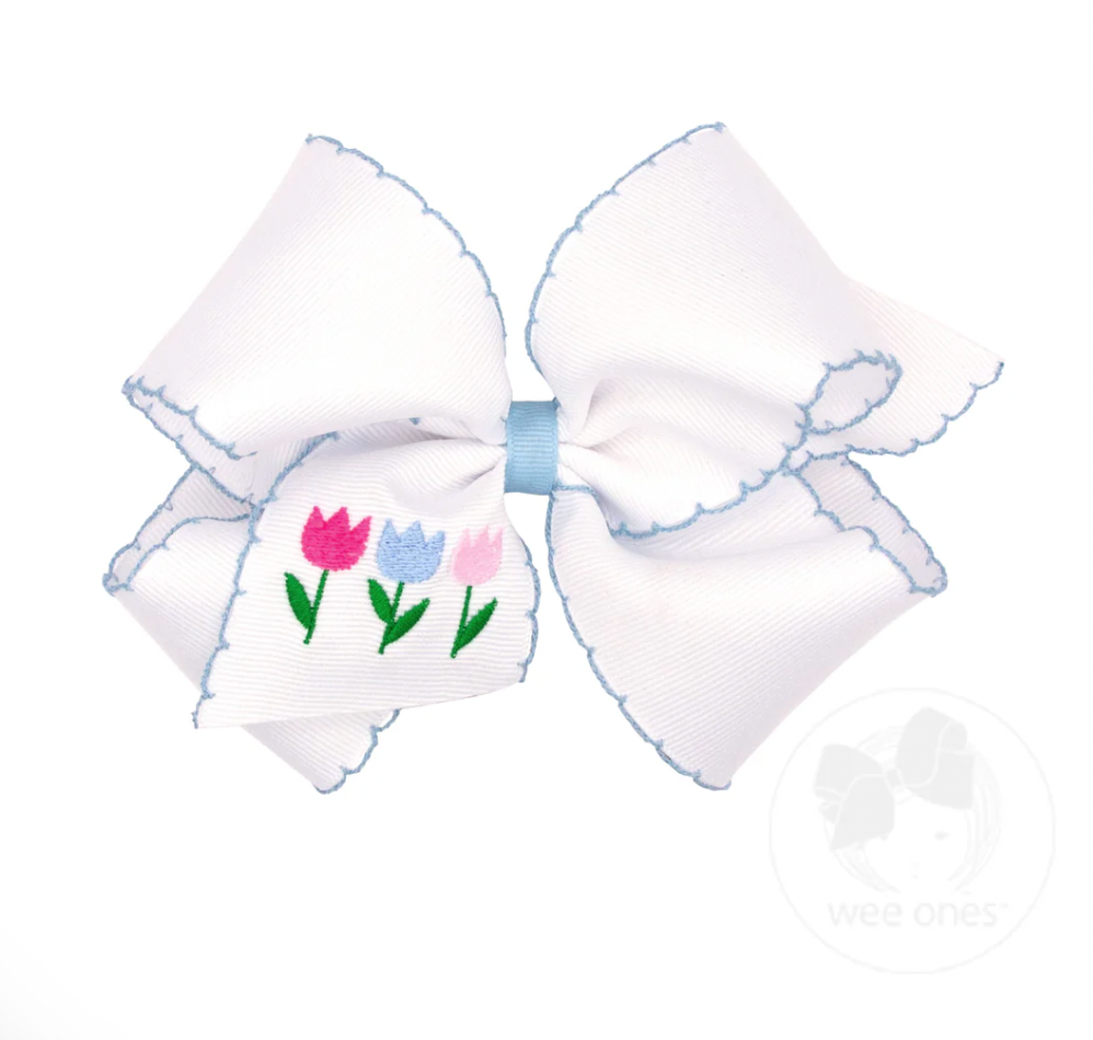 Medium Moonstitch Grosgrain Hair Bow with Tulip Embroidery