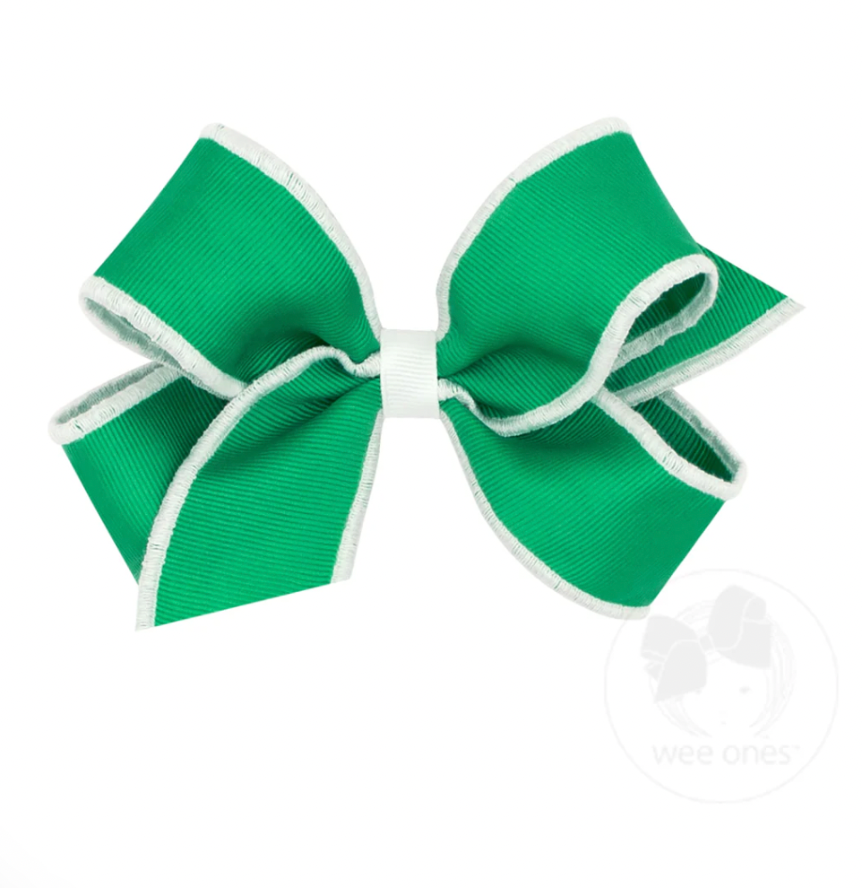 Medium Sporty Grosgrain Hair Bow with Serged Edge, Fern Green