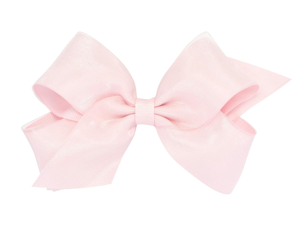 Medium Organza and Grosgrain Overlay Hair Bow, Light Pink