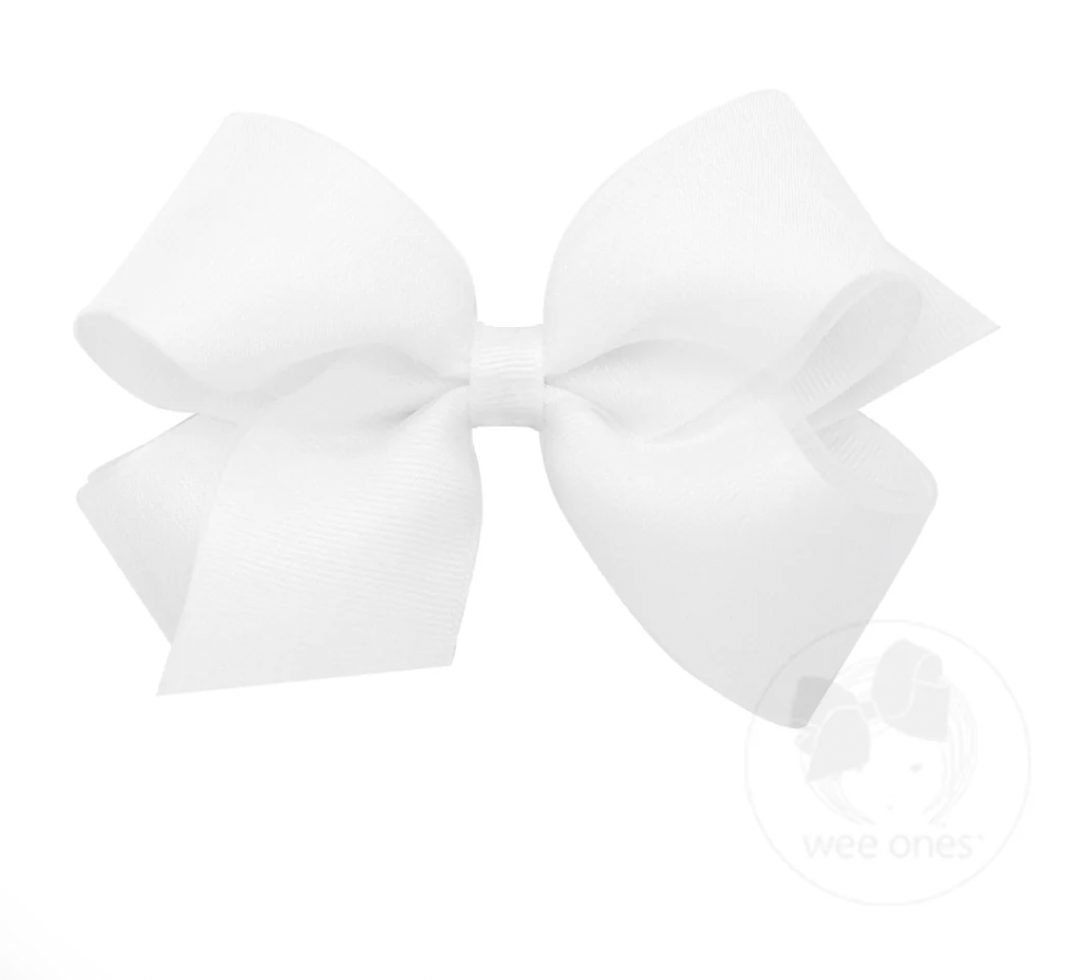 Medium Organza and Grosgrain Overlay Hair Bow, White