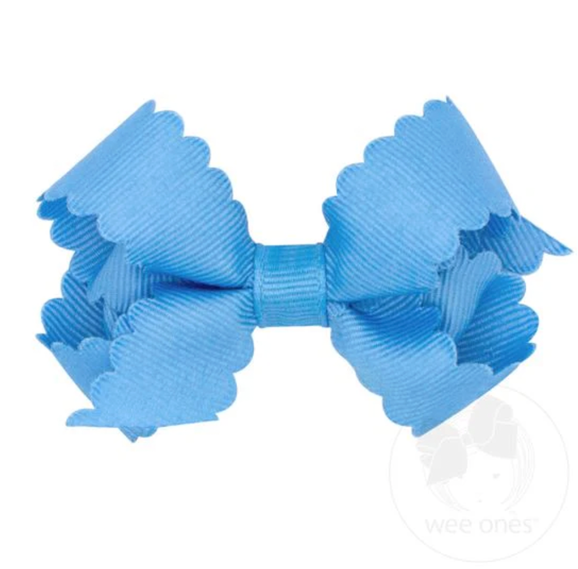 Mini Grosgrain Hair Bow with Scalloped Edge, Copen