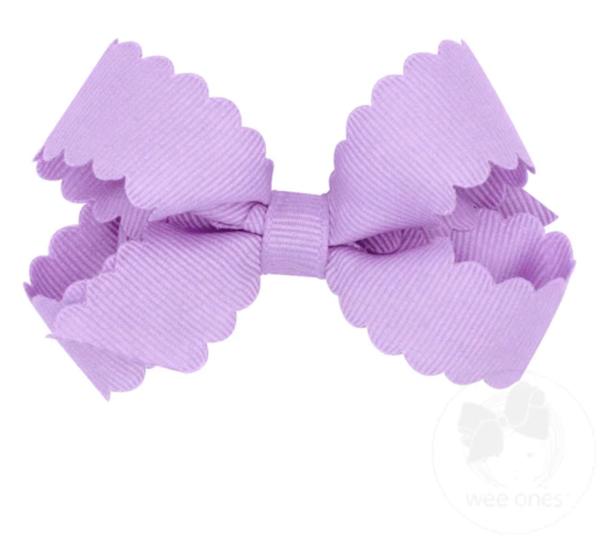 Mini Grosgrain Hair Bow with Scalloped Edge, Light Orchid