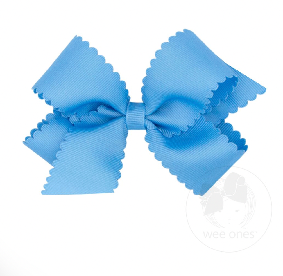 Medium Grosgrain Hair Bow with Scalloped Edge, Copen
