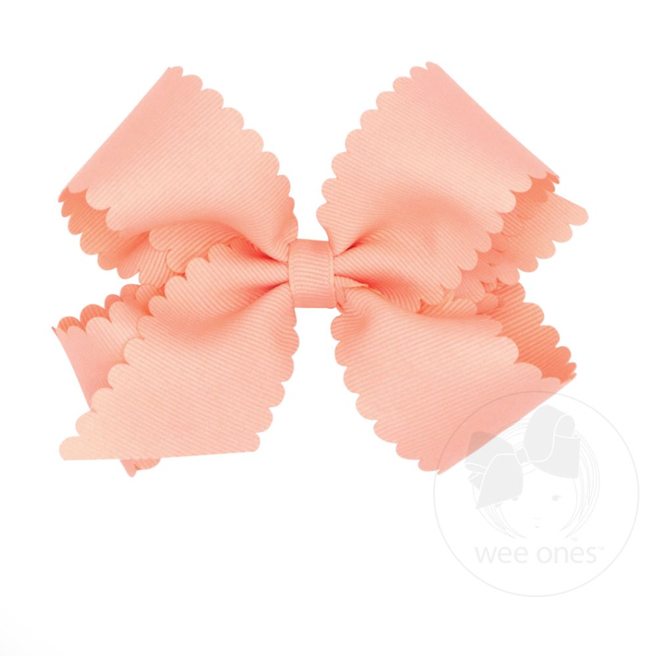 Medium Grosgrain Hair Bow with Scalloped Edge, Light Coral